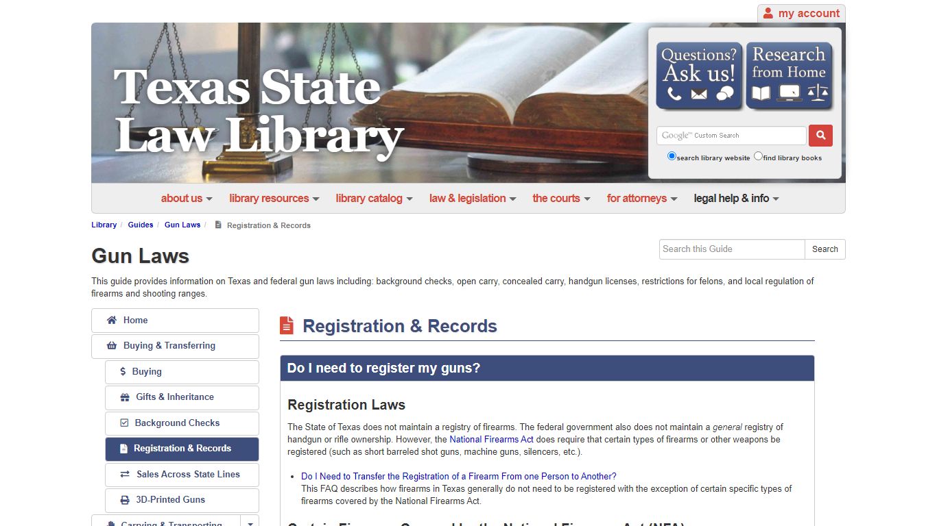 Registration & Records - Gun Laws - Guides at Texas State Law Library